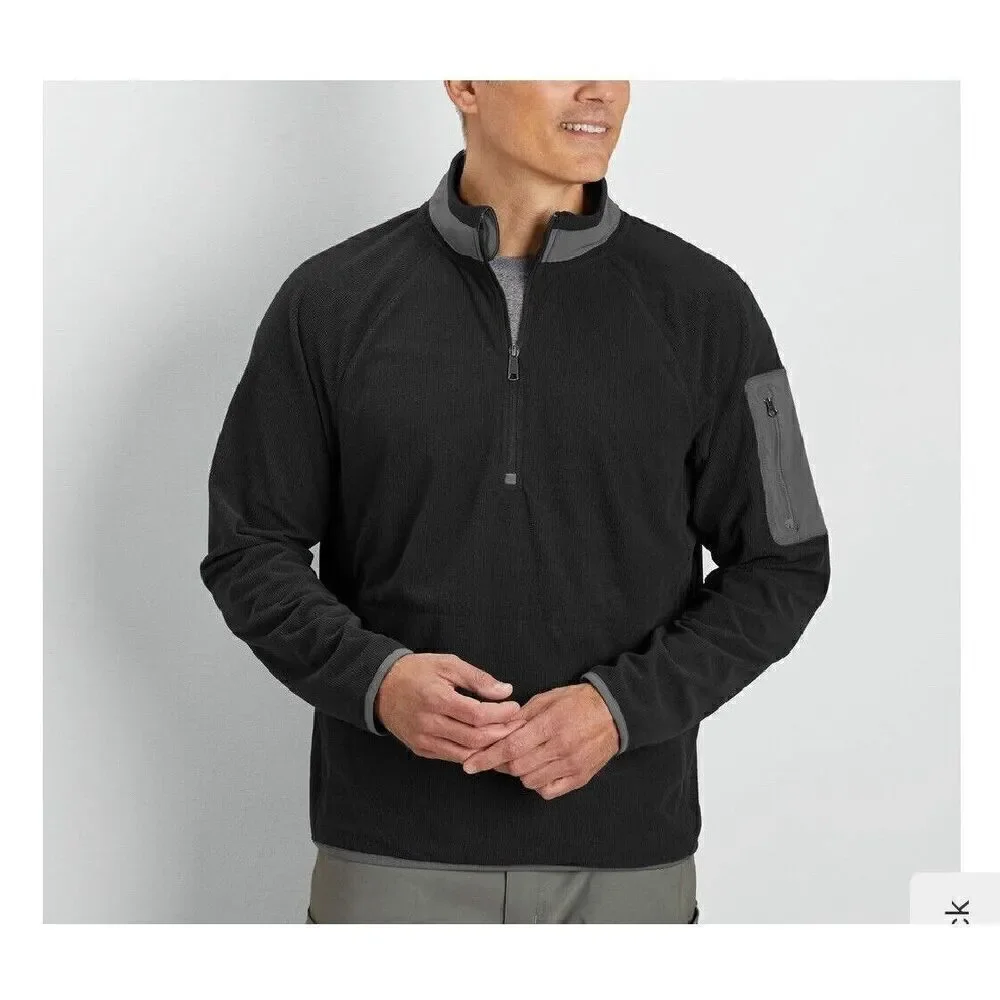Duluth Trading Co Mens 2XL Relaxed Fit‎ Qtr Zip True Grid Fleece Sweater Black